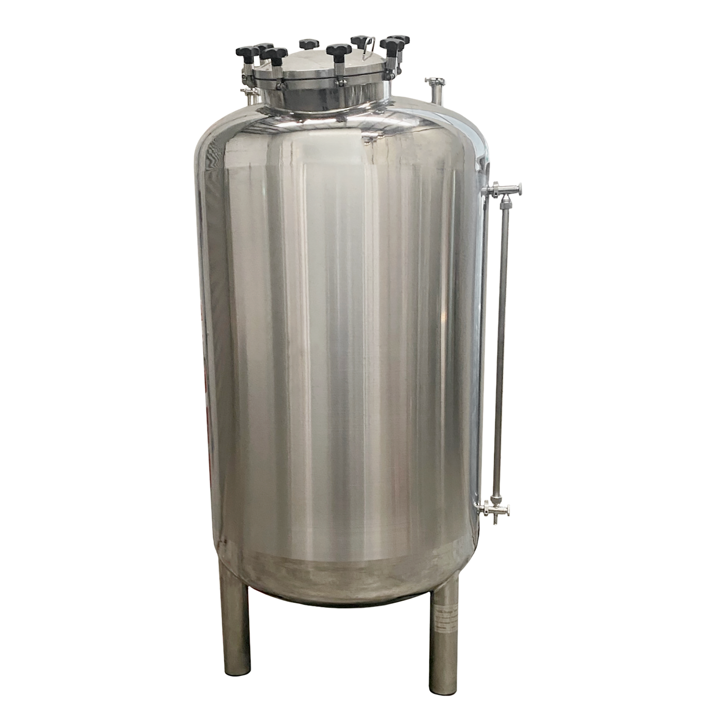 304 stainless steel beverage storage tank - 1000 litres on three legs.