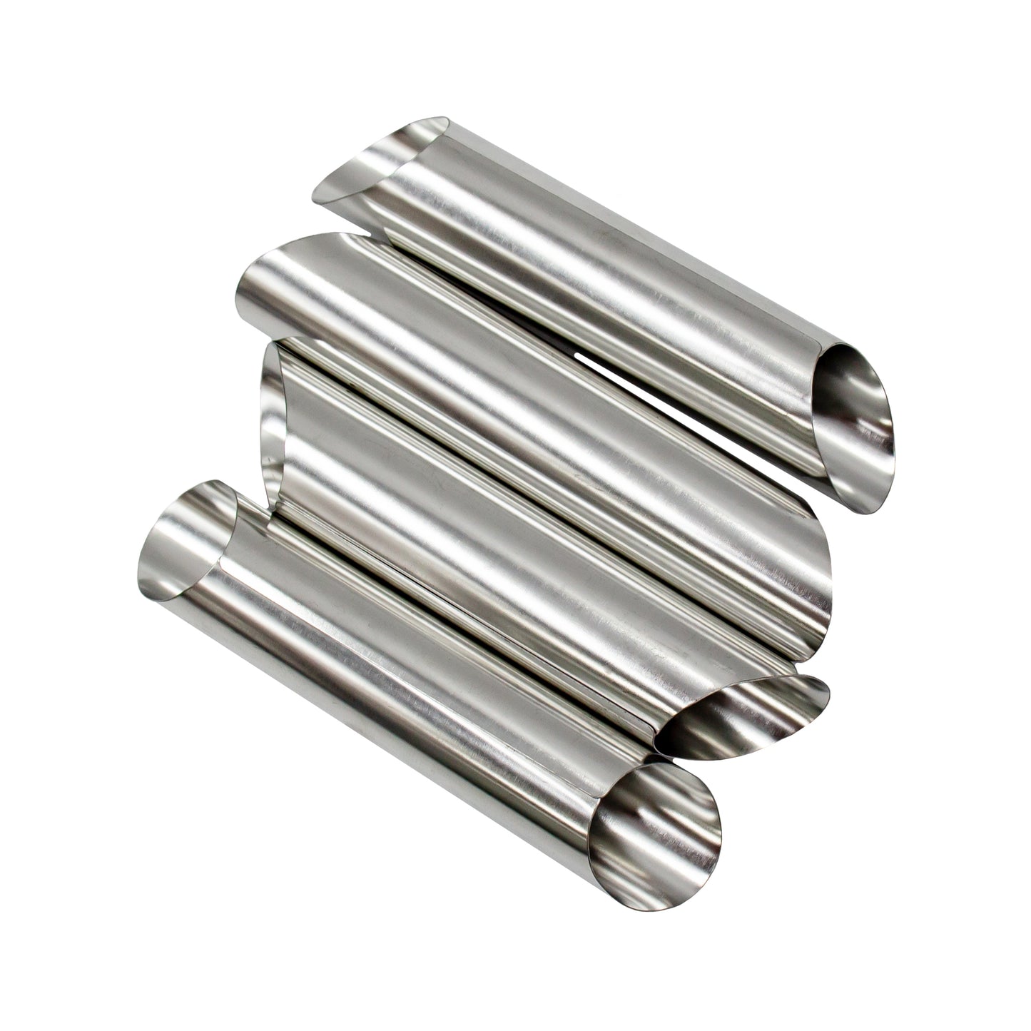 four tin cannolini tubes.