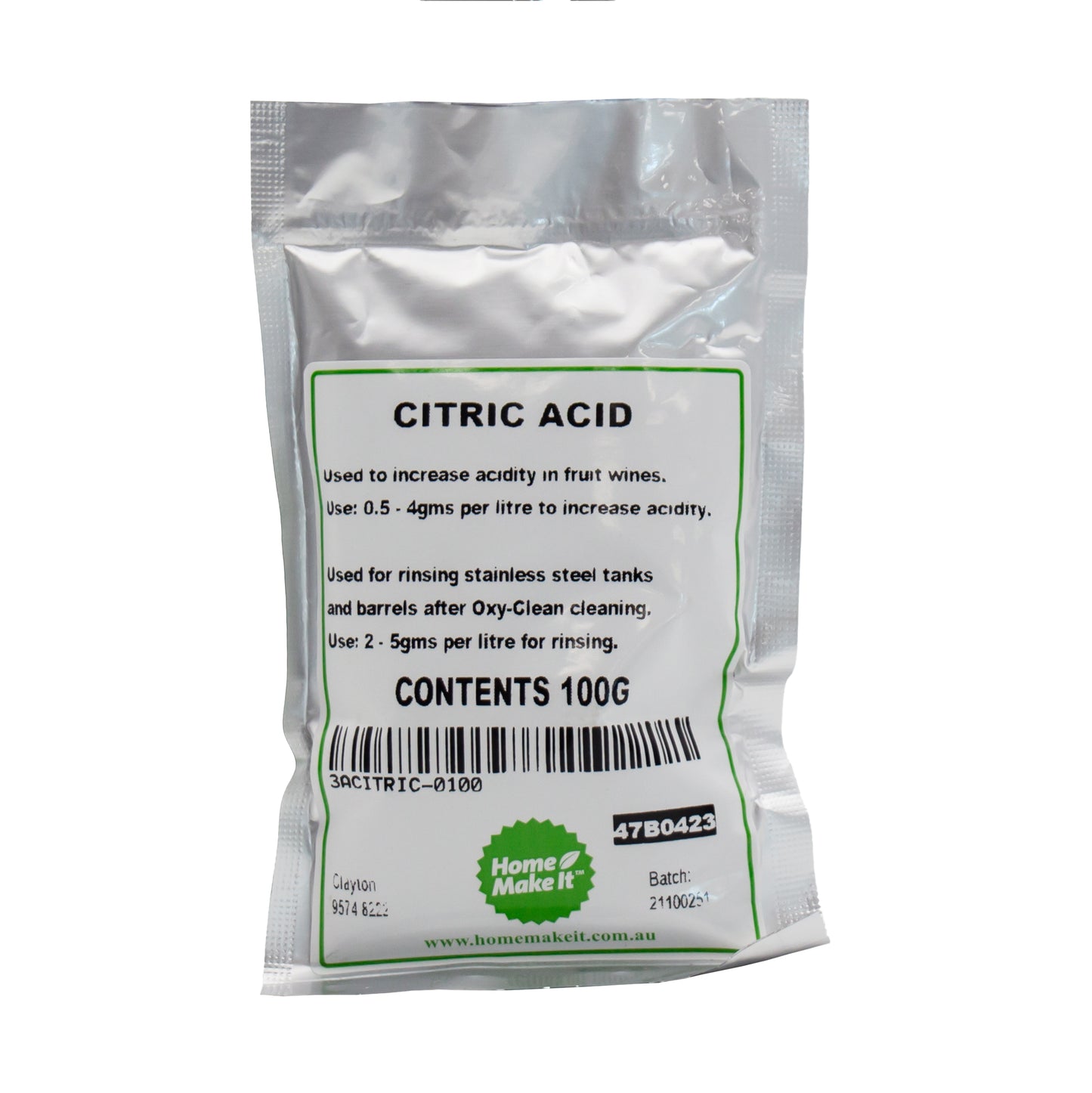 100 gram bag of citric acid.