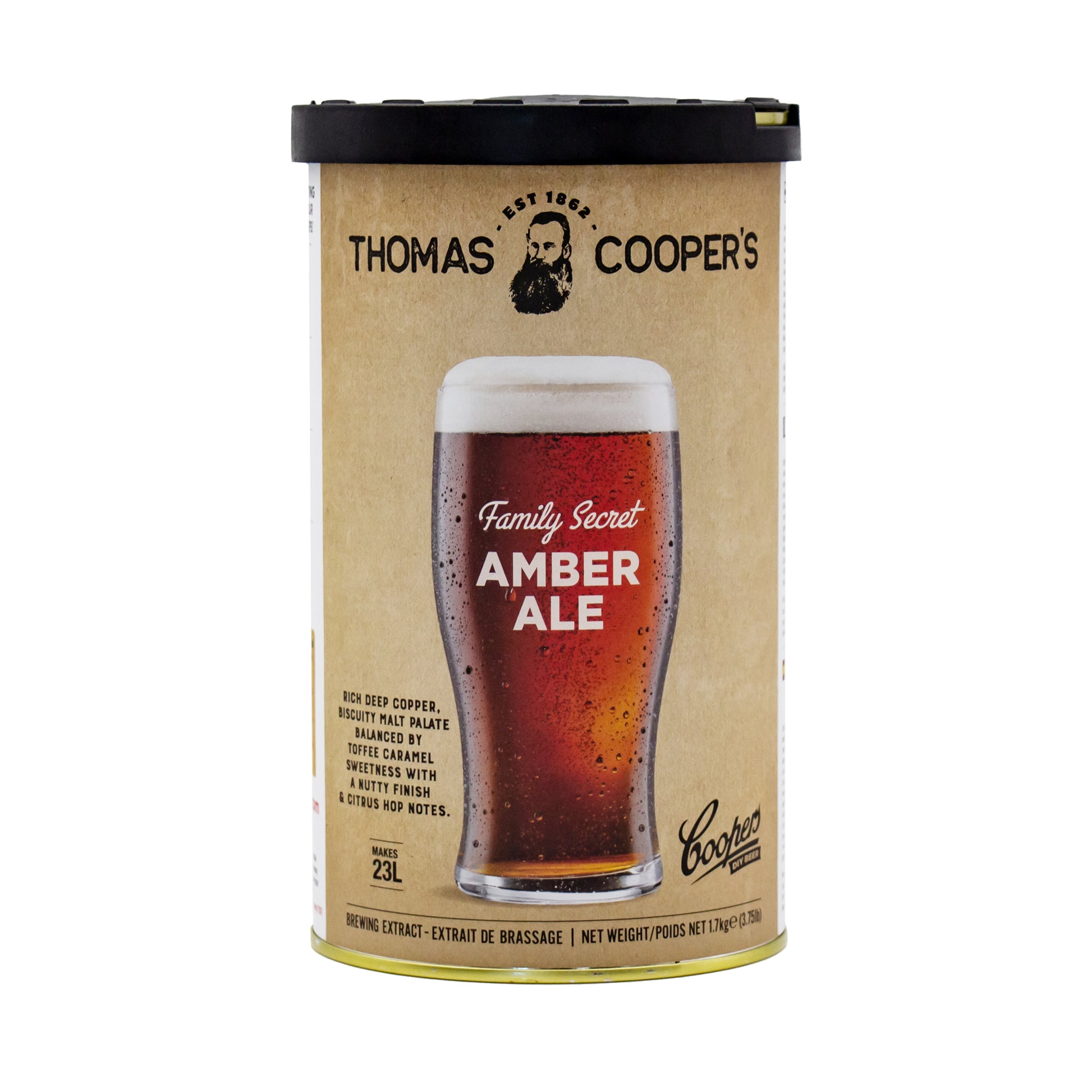 coopers family secret amber ale beer tin