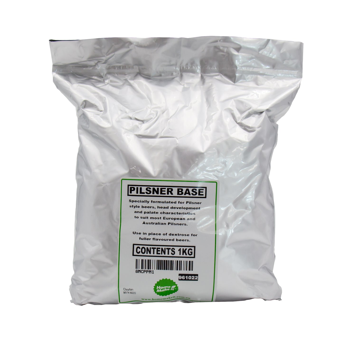 1kg bag of dried pilsner base for home brewing