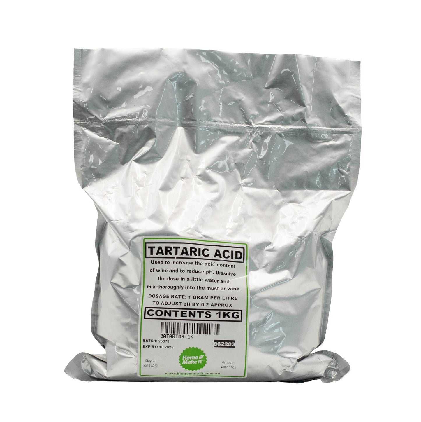 1kg bag of tartaric acid.