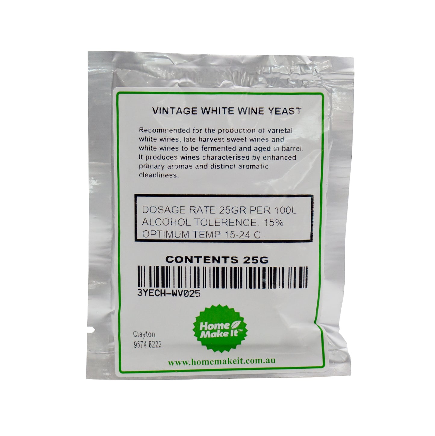 25g packet of vintage white wine yeast. 