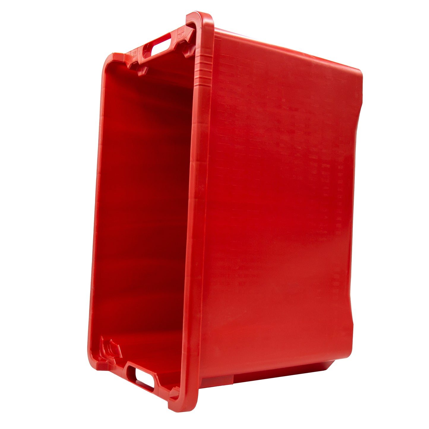 40 litre red solid food grade plastic crate. Used in salami, sausage and passata making