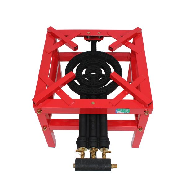 Gas Burner 3 Ring RED - Heavy duty stand - high pressure hose incl