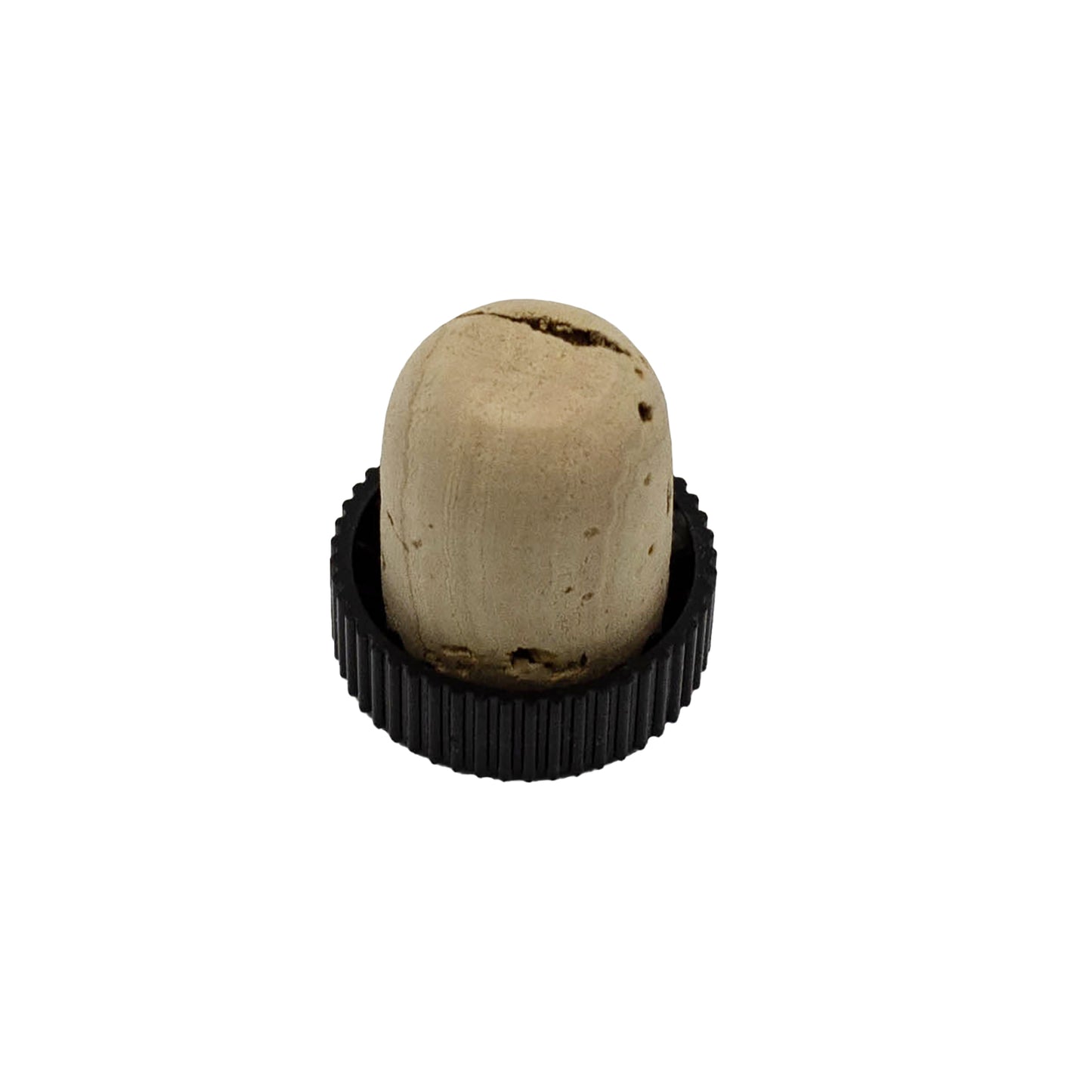 Cork for port bottle with black plastic flat top lid