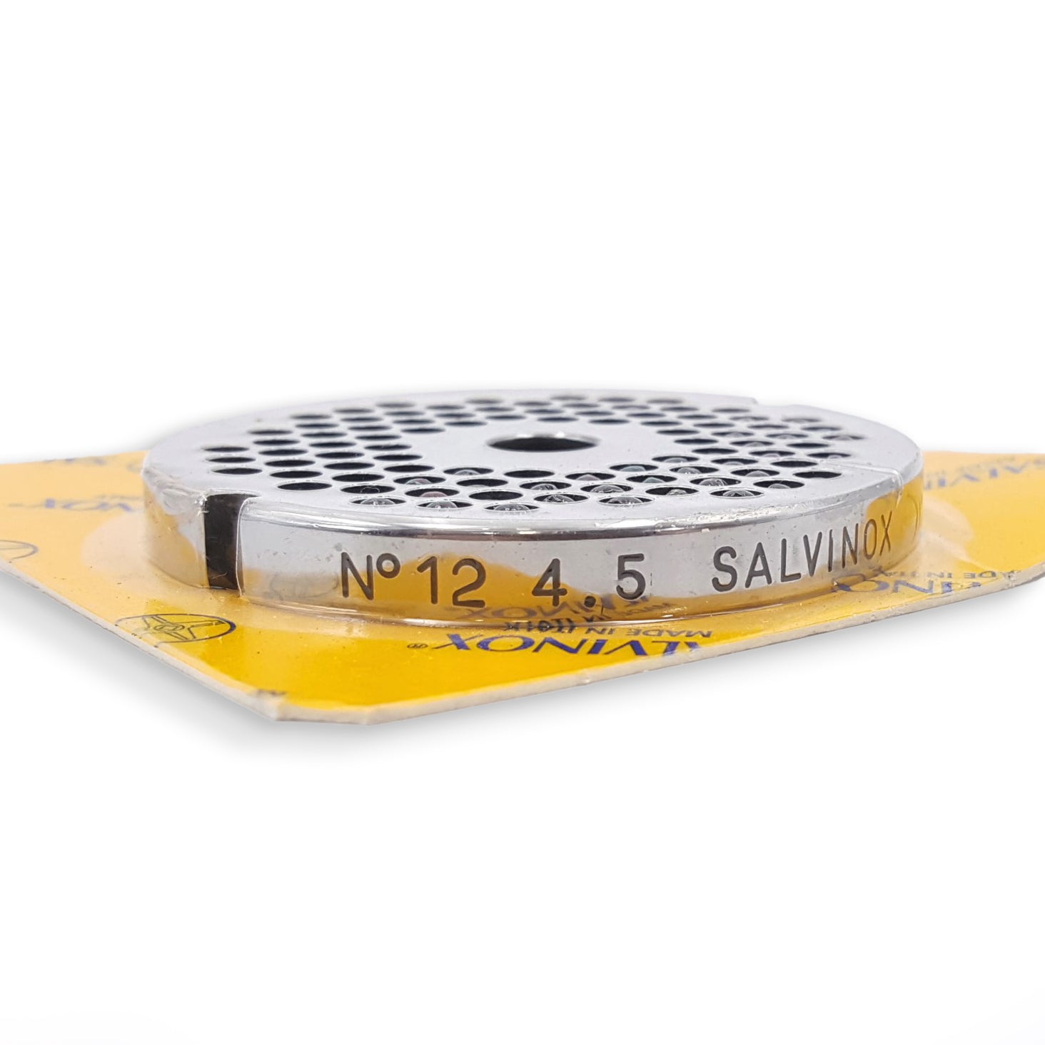 Side view of the Stainless steel size 12 mincer plate with 4.5mm holes to suit the FLB meat mincer machines.