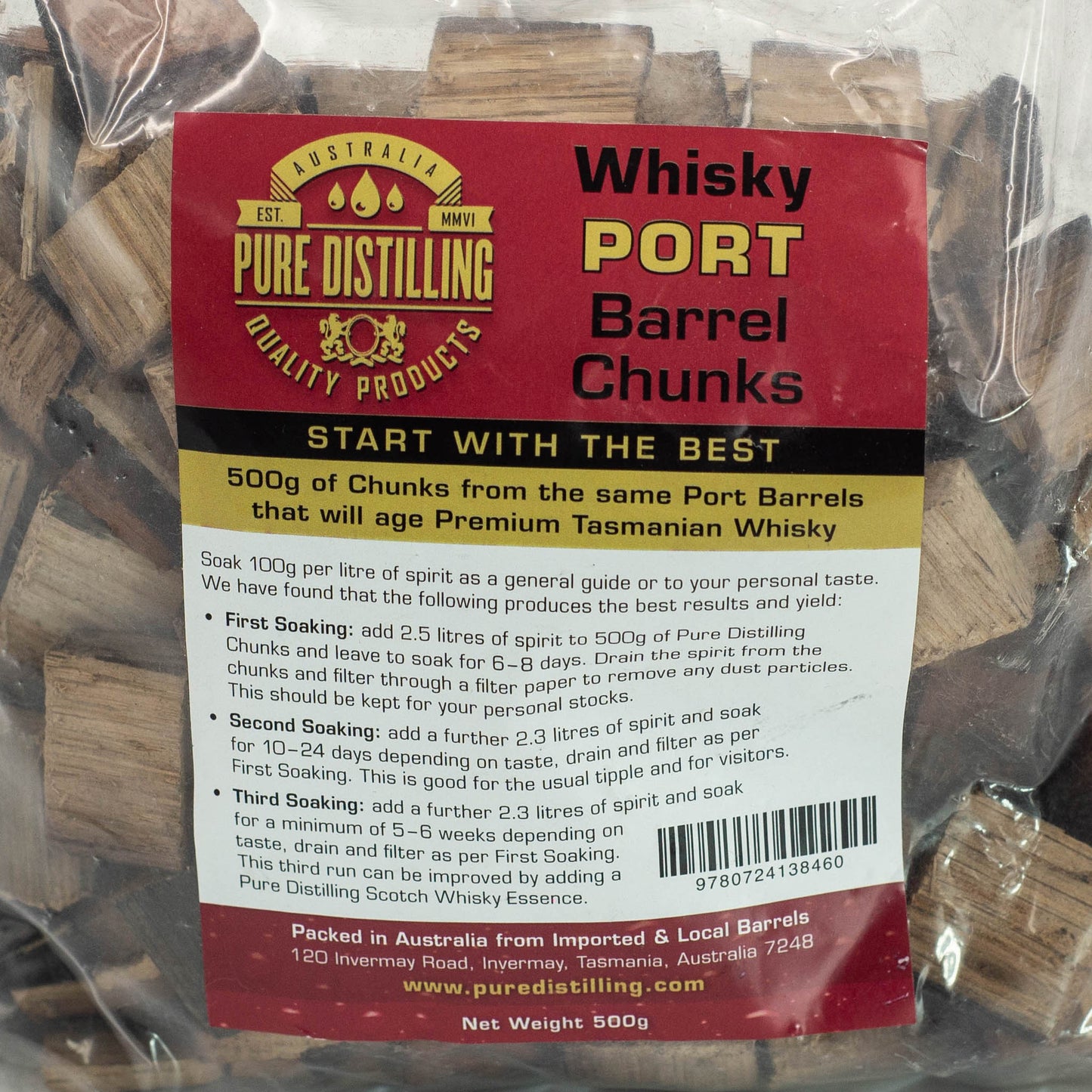 500g of Barrel Soaker Chunks sourced from genuine port barrels that have aged Premium Tasmanian Whiskey.