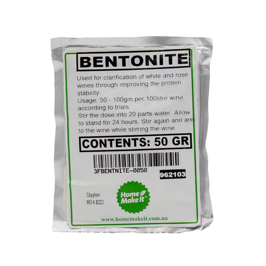 50g packet of bentonite. Clarifier used in wine making. 