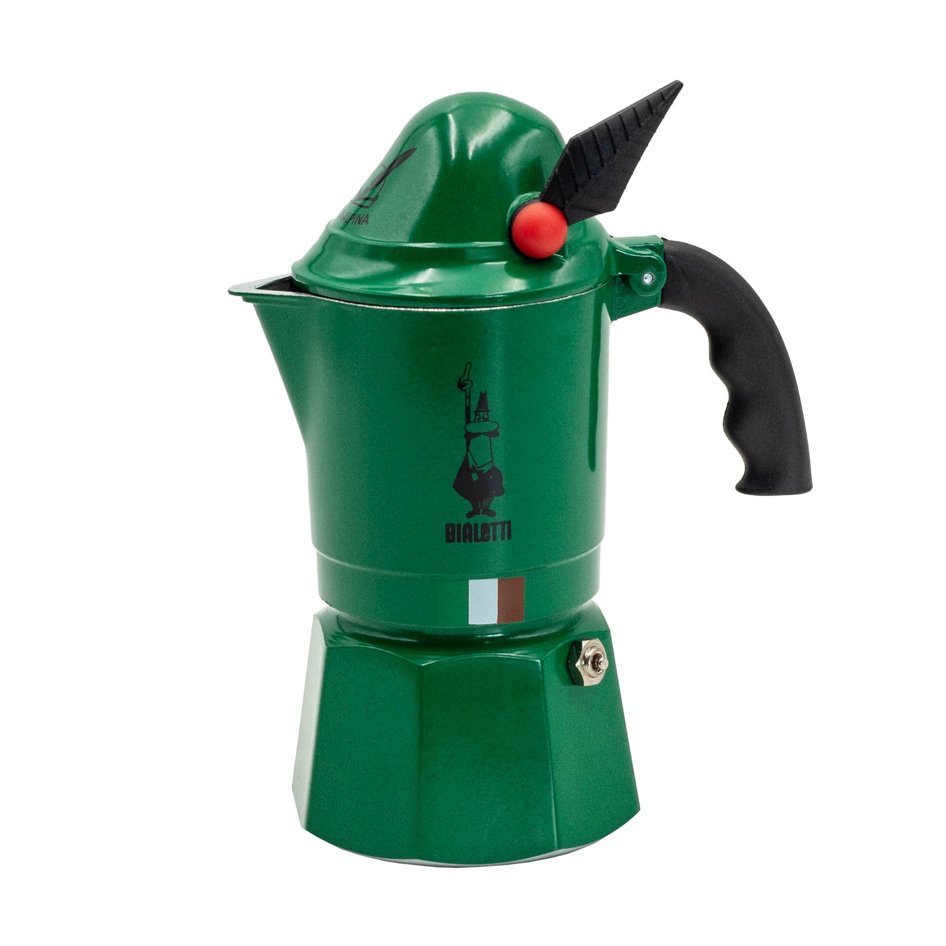 Three cup Bialetti Moka Alpina stove top espresso coffee maker for authentic Italian coffee in minutes.