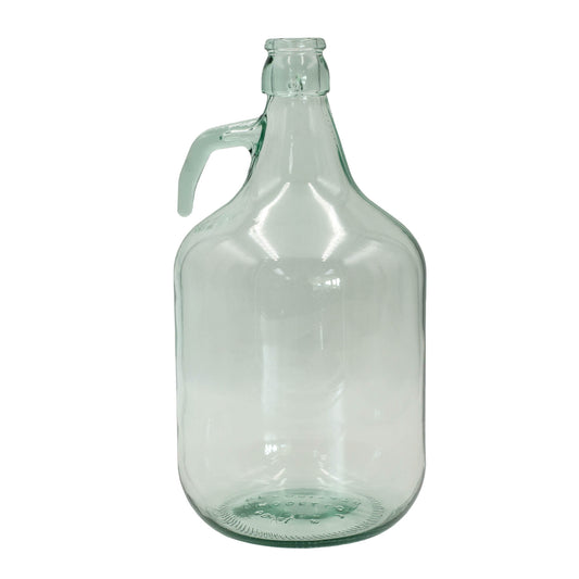 5 litre glass demijohn with lifting ring for storing and fermenting wine, mead, cider, oil or vinegar. Made in Italy.