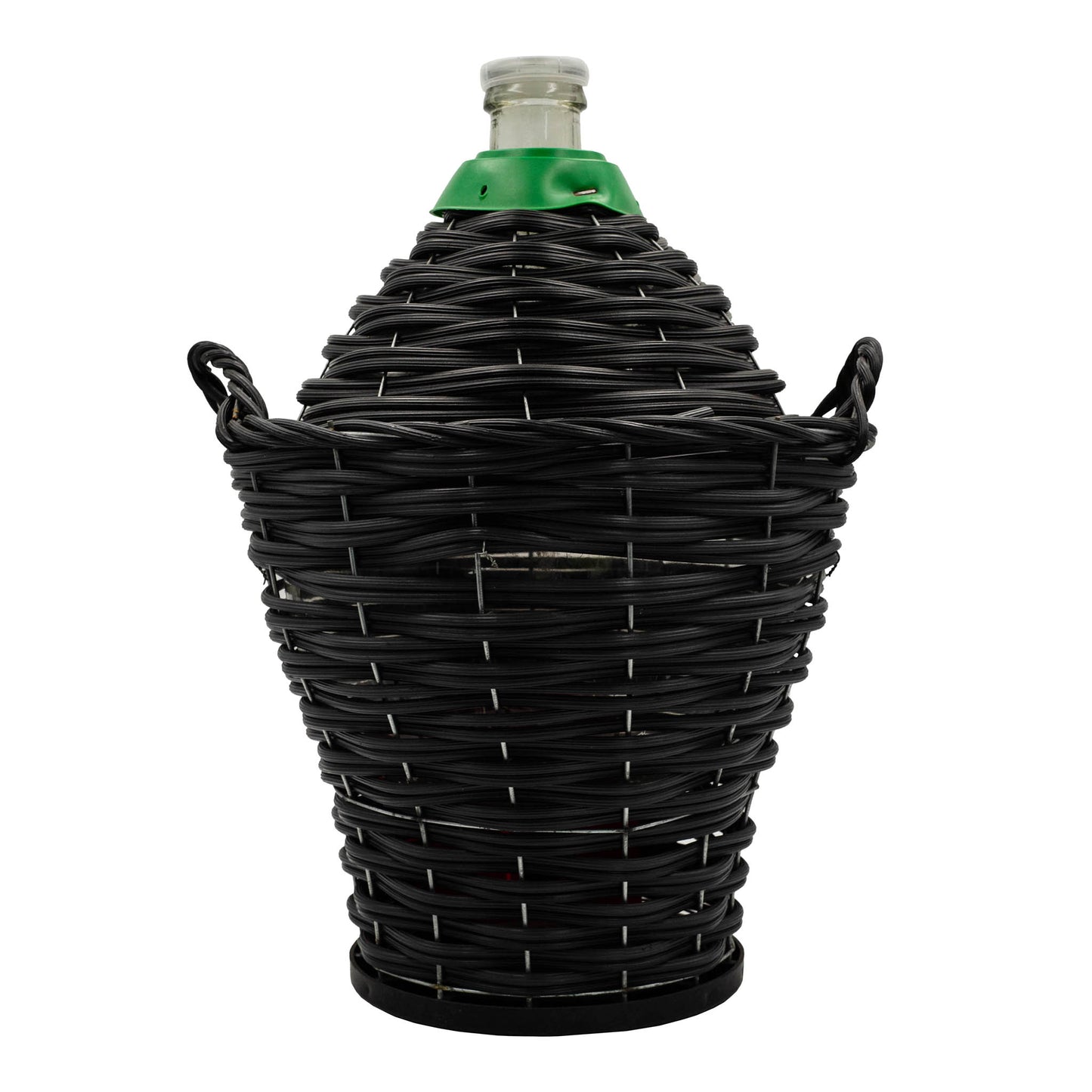 34 litre narrow neck demijohn with heavy weave basket for fermenting and storing wine.