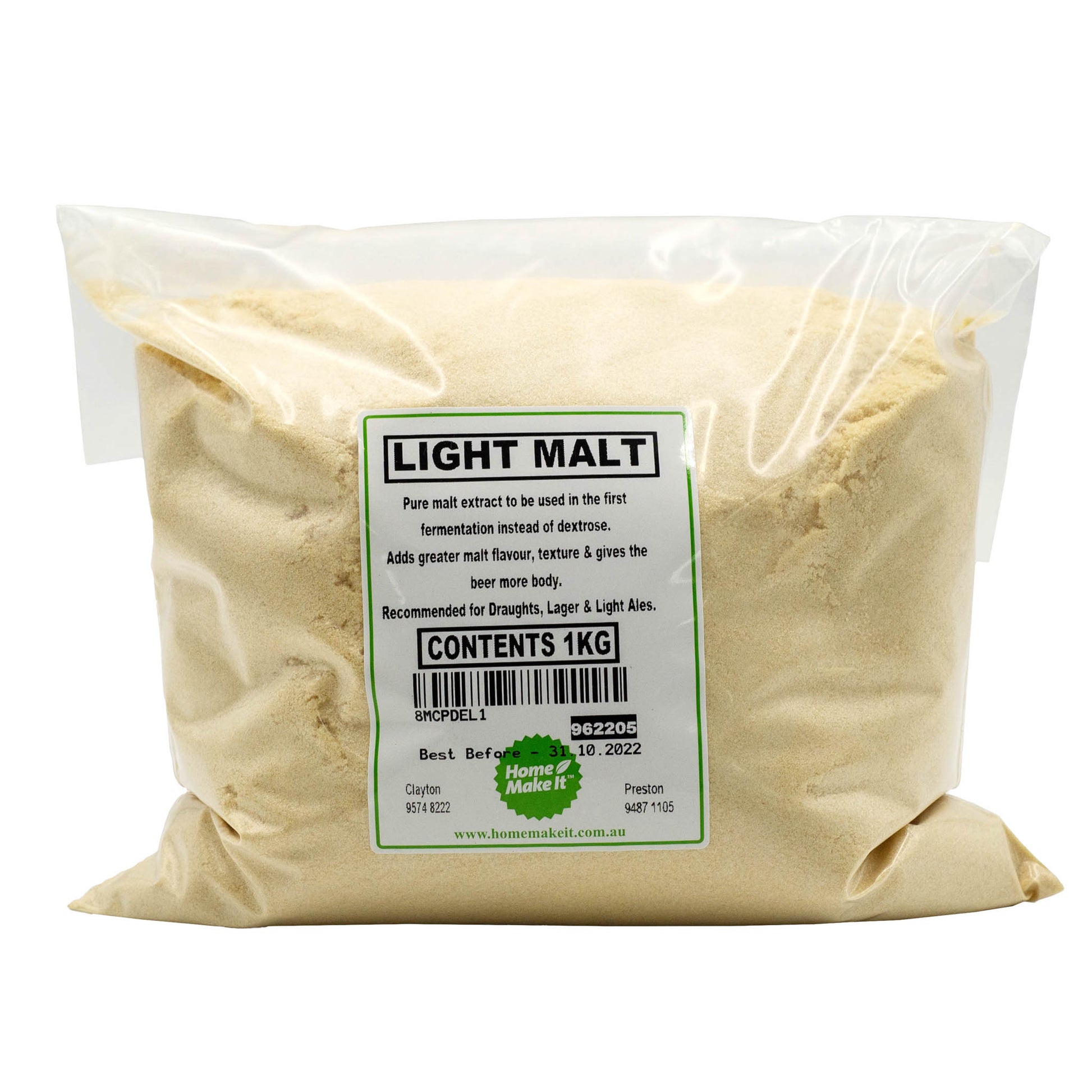 1kg bag of light dried malt. 