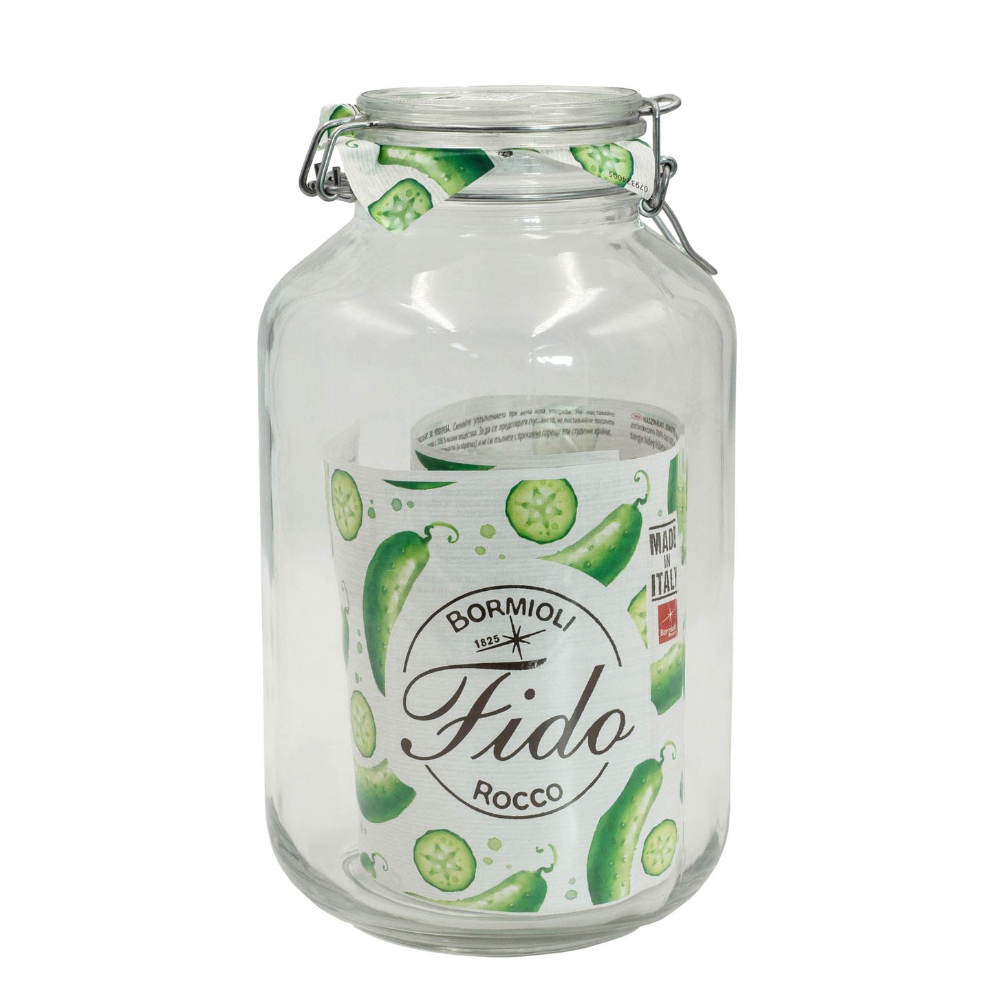 Italian made 3 litre FIDO jar with swing lid and rubber seal. For storing and fermenting oils, pickles, chutney or dry foods.