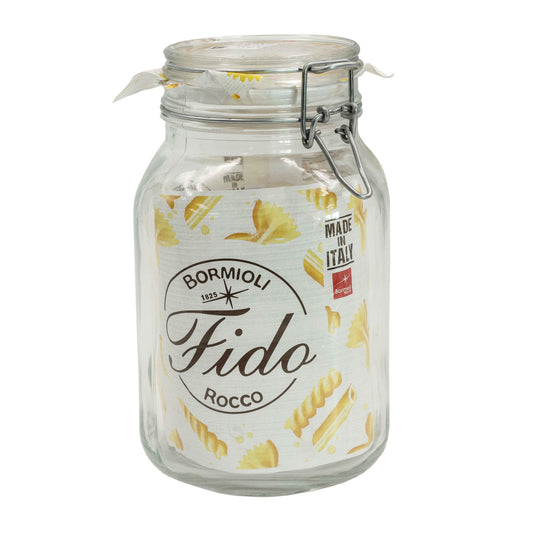 Italian made 1 litre FIDO jar with swing lid and rubber seal. For storing and fermenting oils, pickles, chutney or dry foods.
