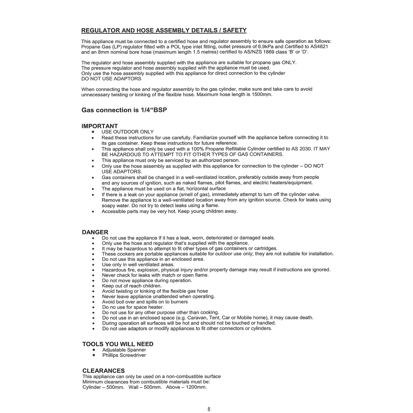 regulator and hose assembly details