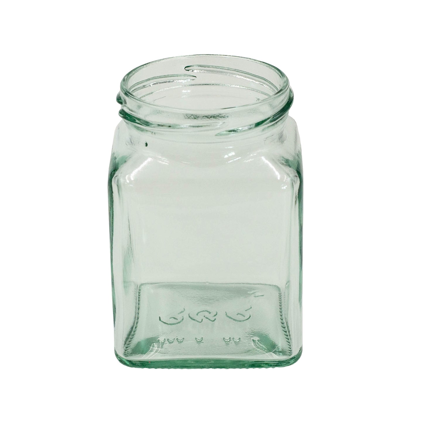 270ml square flint glass jar with 63mm screw cap opening.