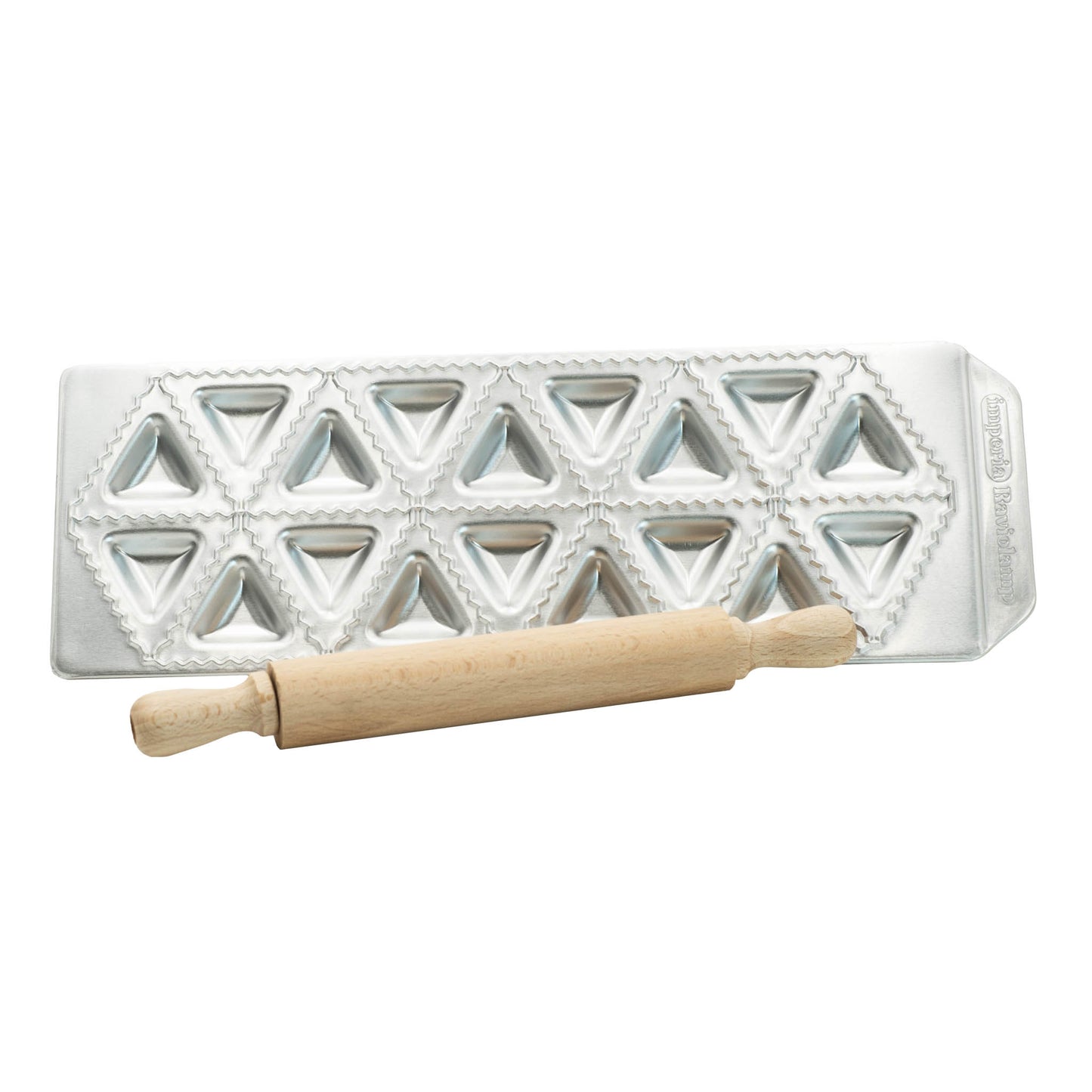 Italian made imperia ravioli tortelli mould with wooden rolling pin. Makes 18 at a time.