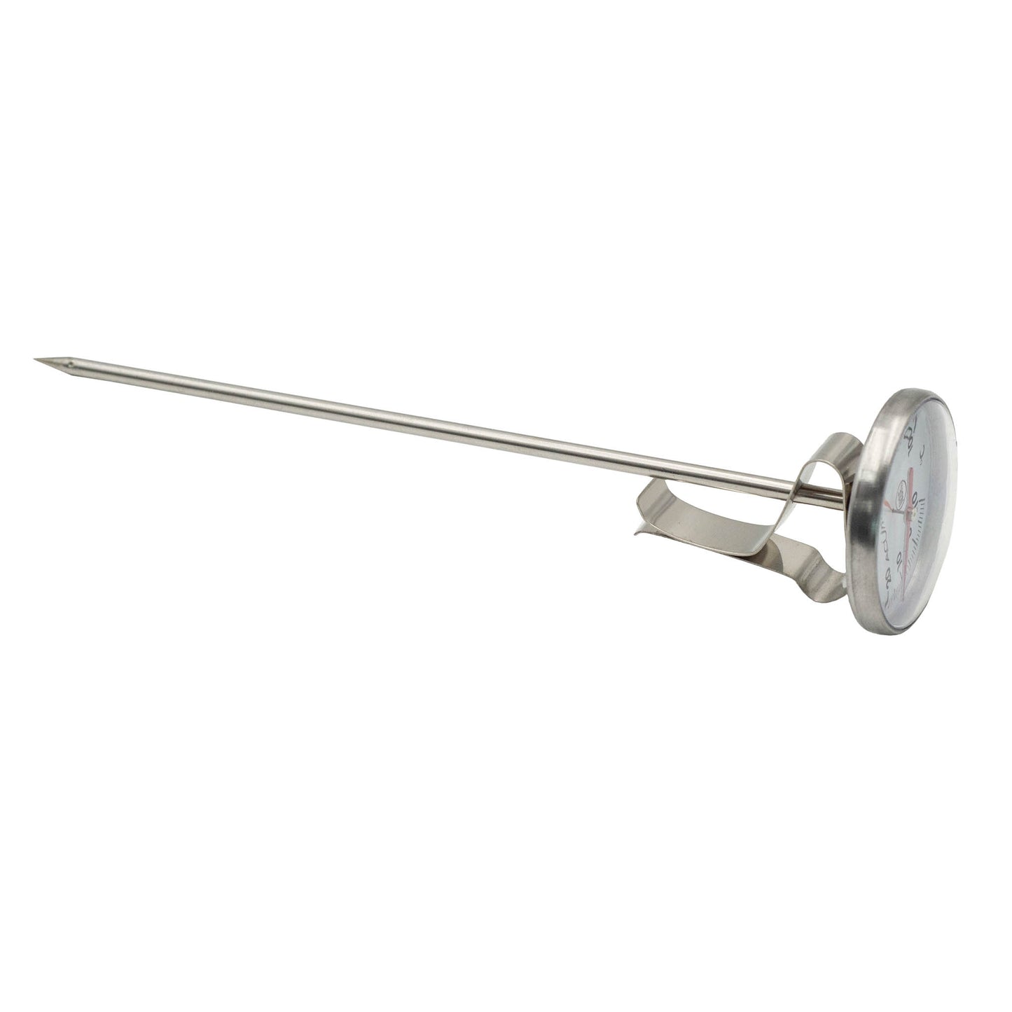 Large thermometer has a range from -10 to 100 degrees celsius.