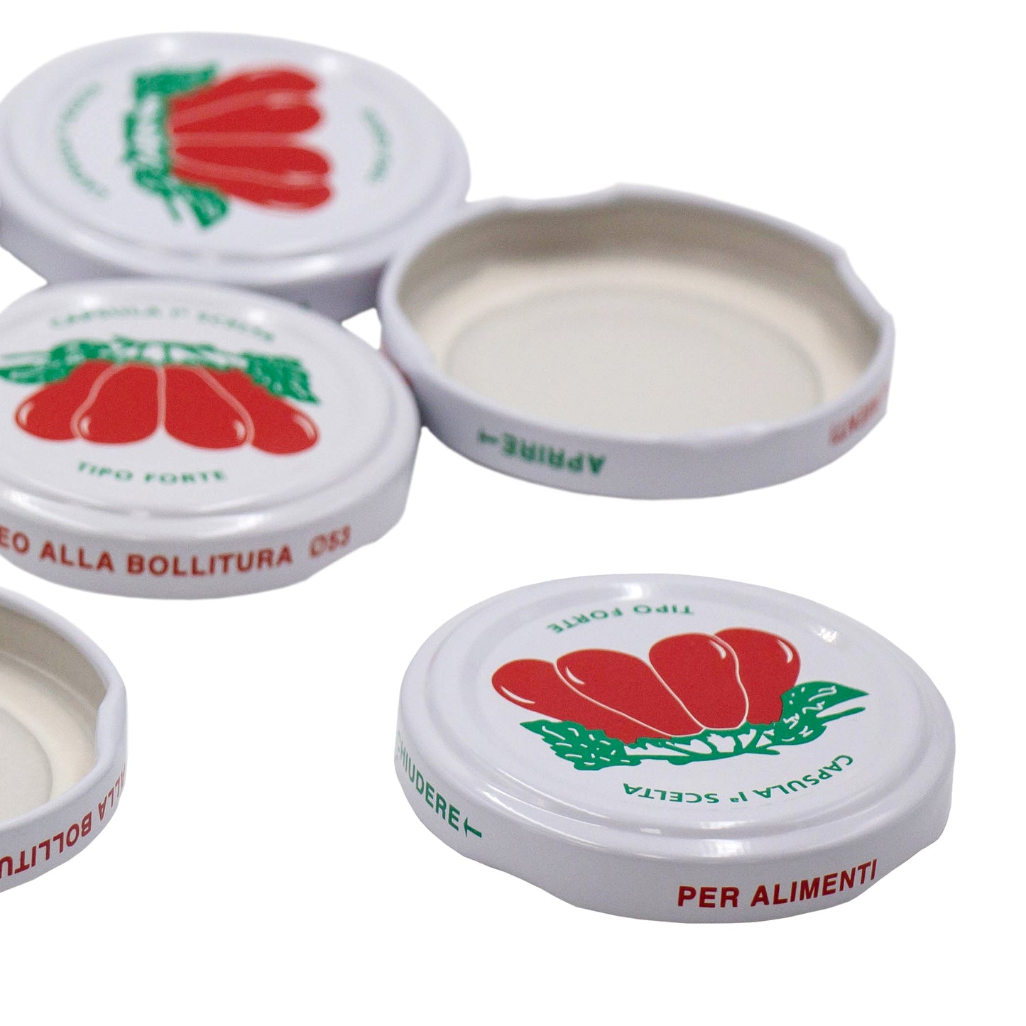 53mm metal lid with tomato print for the 1 litre passata jars. bag of 100 lids