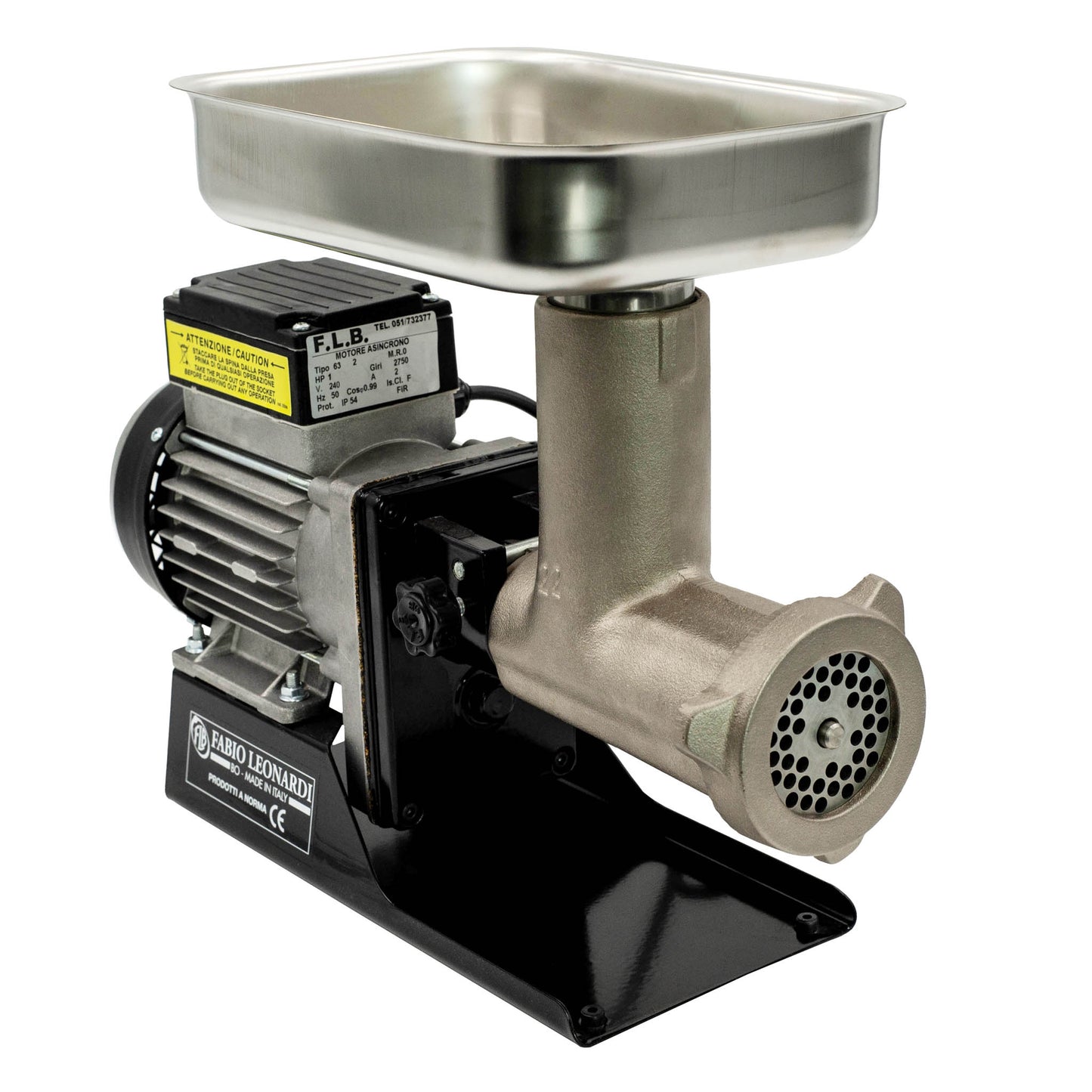 Italian made fabio leonardi salami and sausage meat mincer 1 horsepower motor and number 22 mincer attachment.
