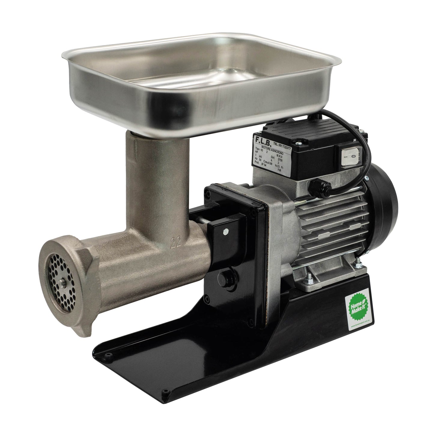 Italian made fabio leonardi salami and sausage meat mincer 1 horsepower motor and number 22 mincer attachment.