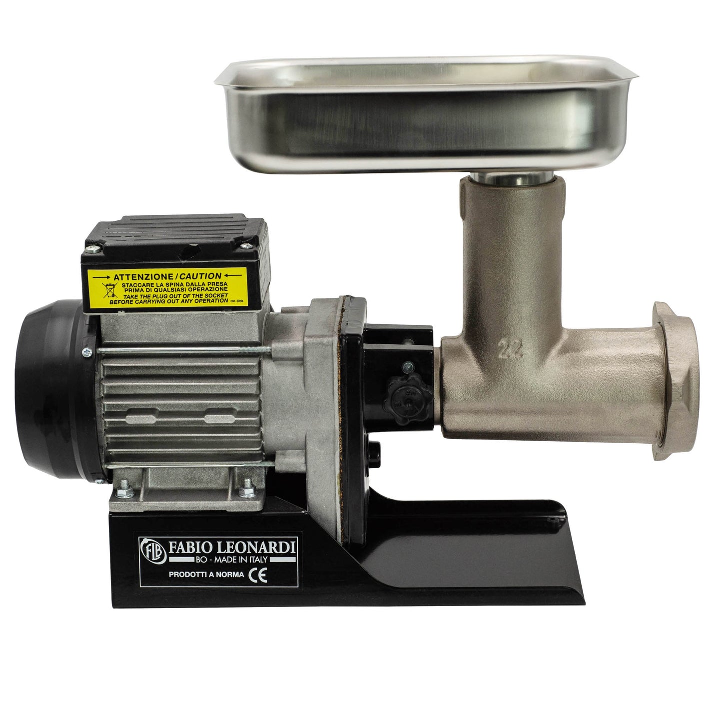 Italian made fabio leonardi salami and sausage meat mincer 1 horsepower motor and number 22 mincer attachment.