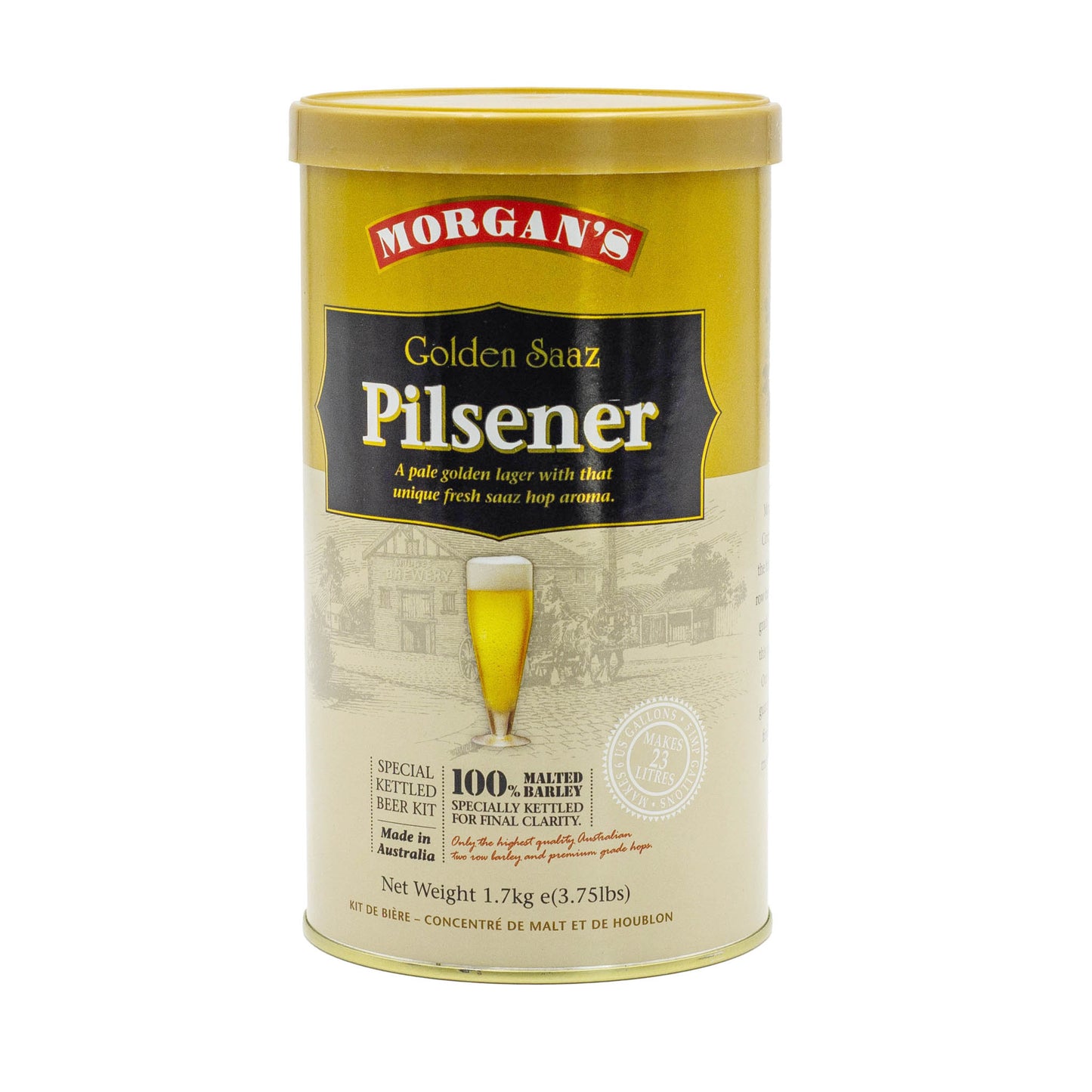 Morgans Premium Golden Saaz Pilsner makes a beer golden in colour, lightly hopped, slightly spicy with a distinct Saaz hop aroma.