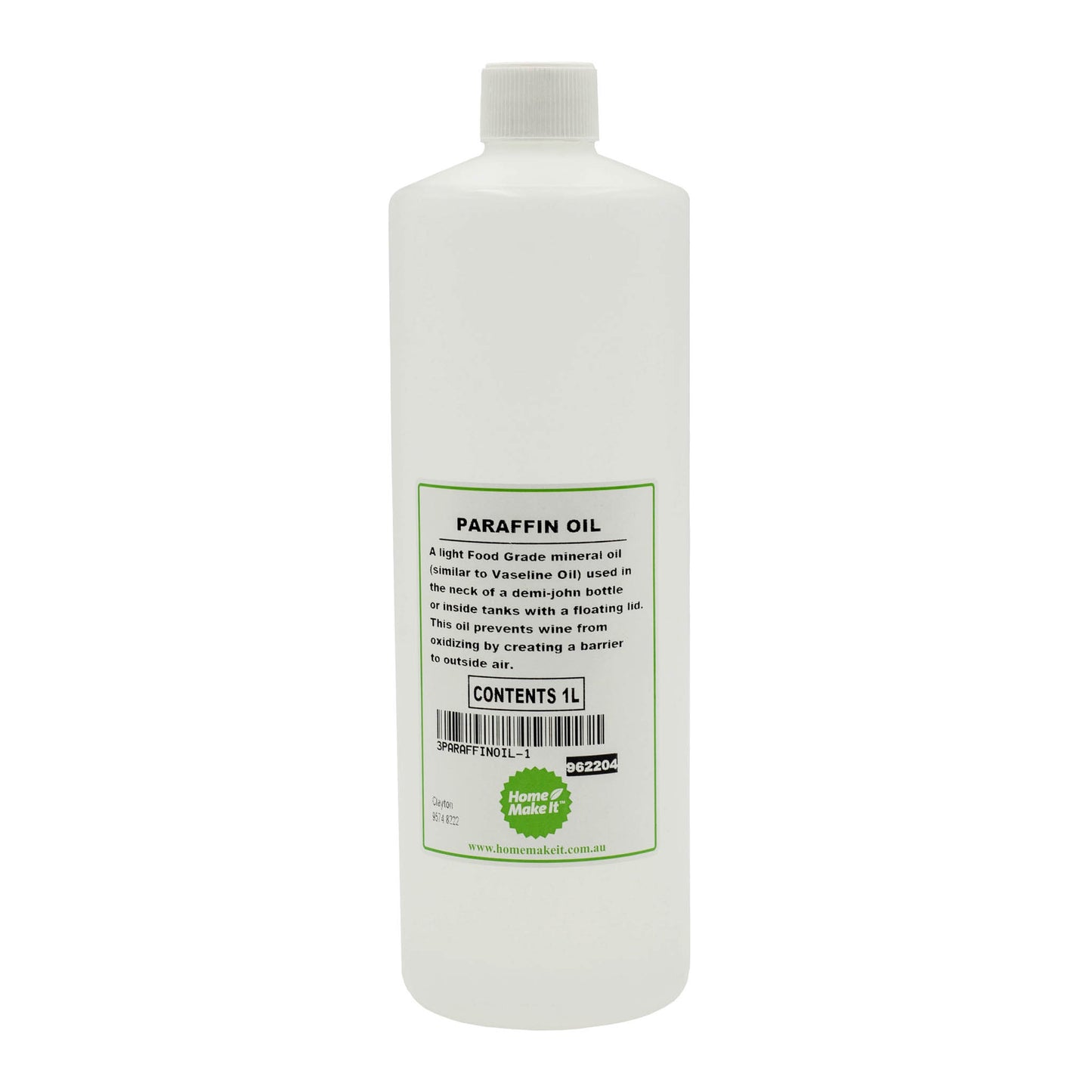 1 litre paraffin oil for preventing outside air getting into wine tanks and demijohns.