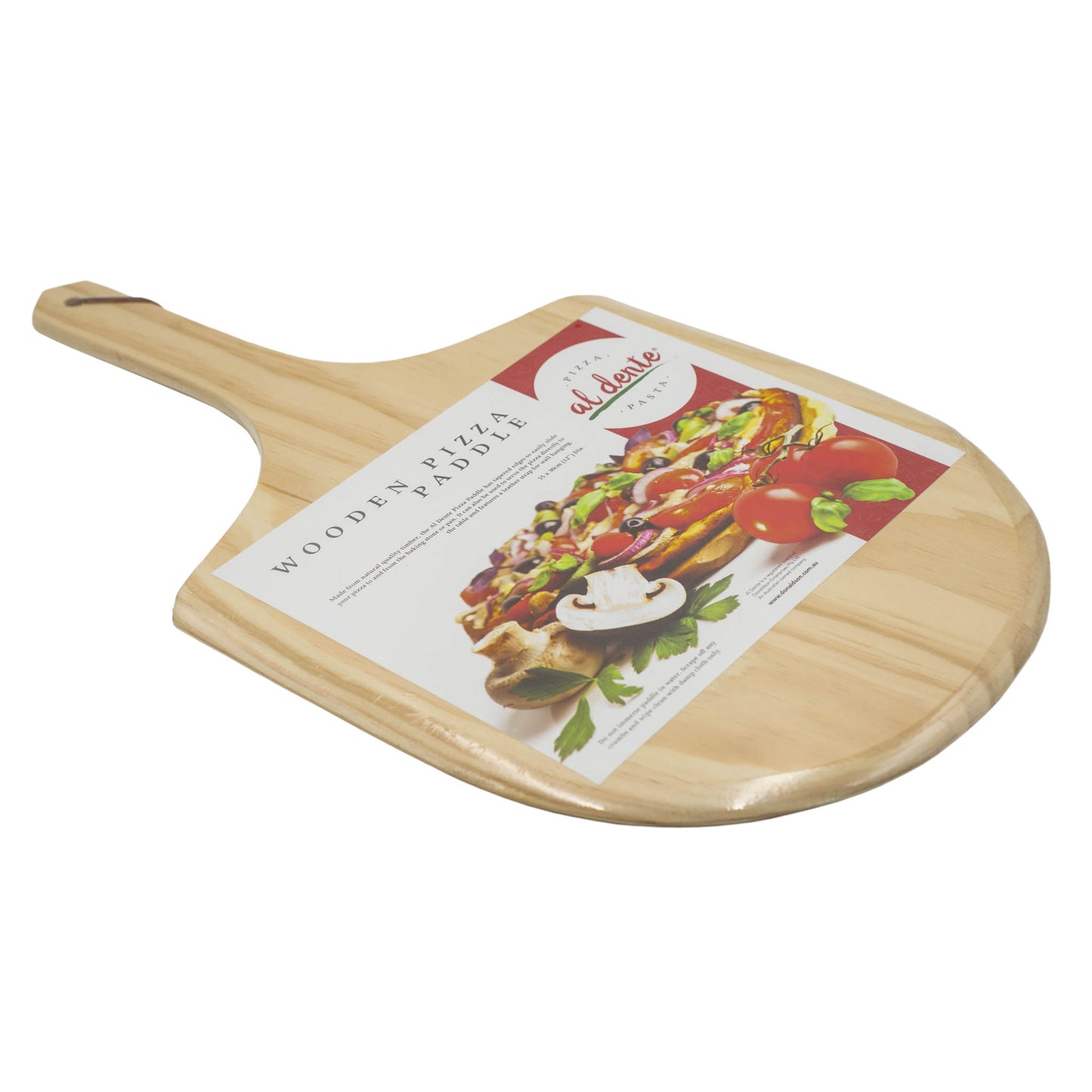 wooden pizza paddle made with natural quality timber with tapered edges. Has a leather strap to hang.