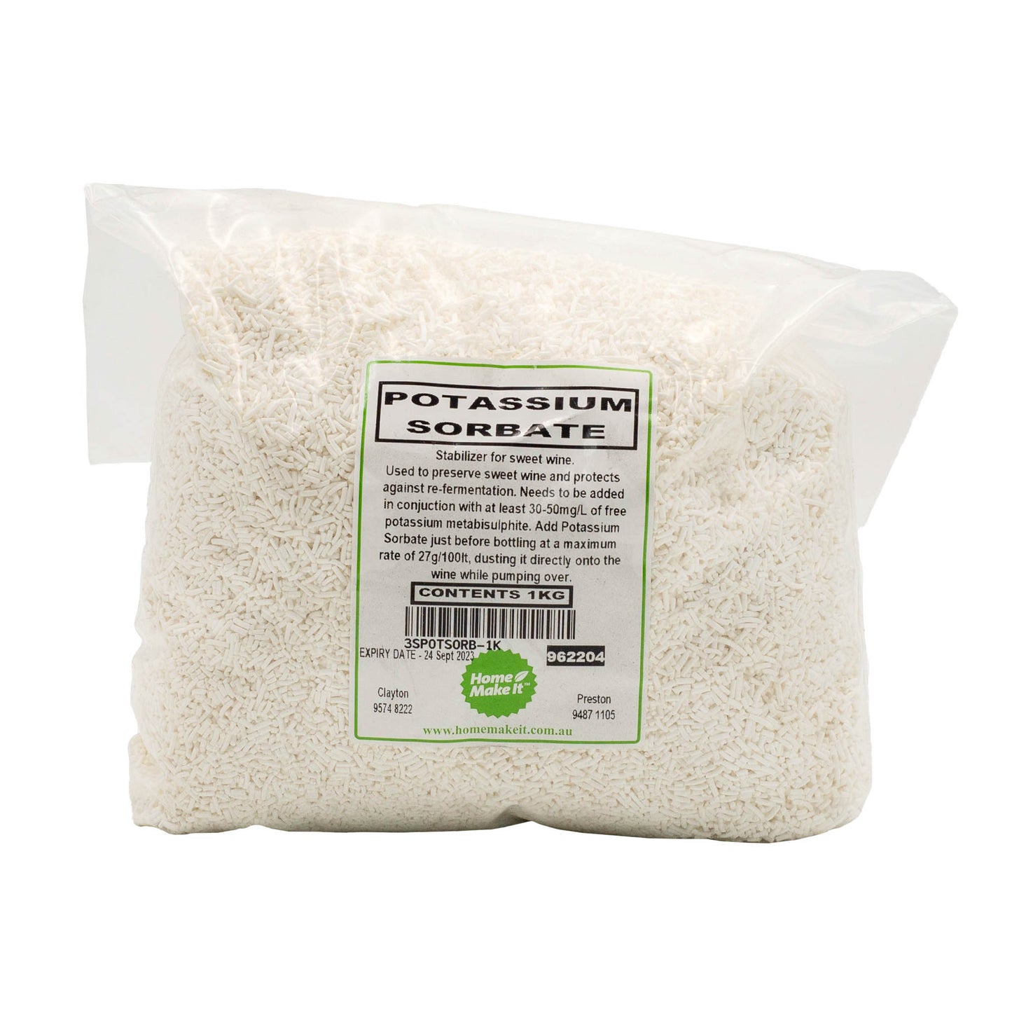 1kg bag of potassium sorbate a stabilizer and preserver for sweet wines.