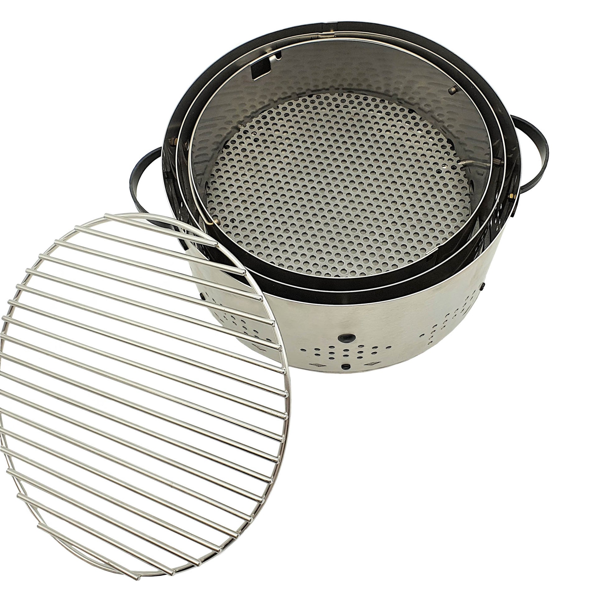 round table top bbq. Made with brushed steel on an aluminium base.