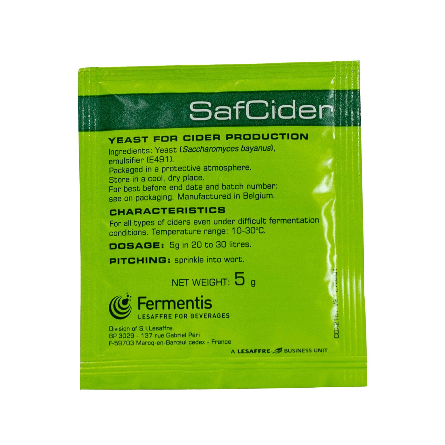 5g packet of safcider yeast for cider making and fermentation