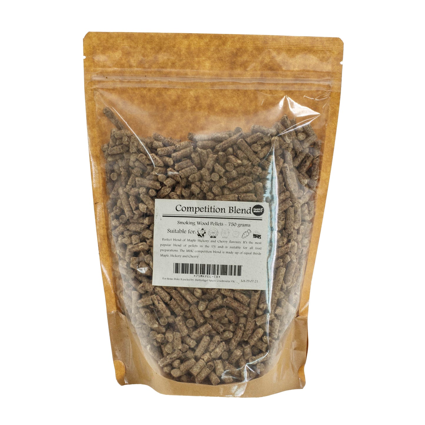 750 gram bag of competition blend smoking pellets. Suitable for all meats and vegetables. Great for cold smokers.