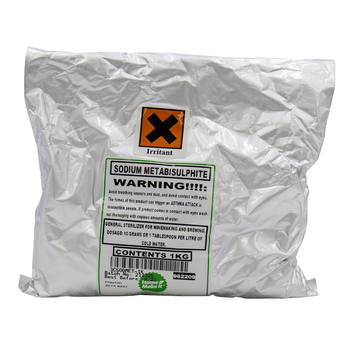 1kg bag of sodium metabisulphite used to sterilise in the wine and beer making process.
