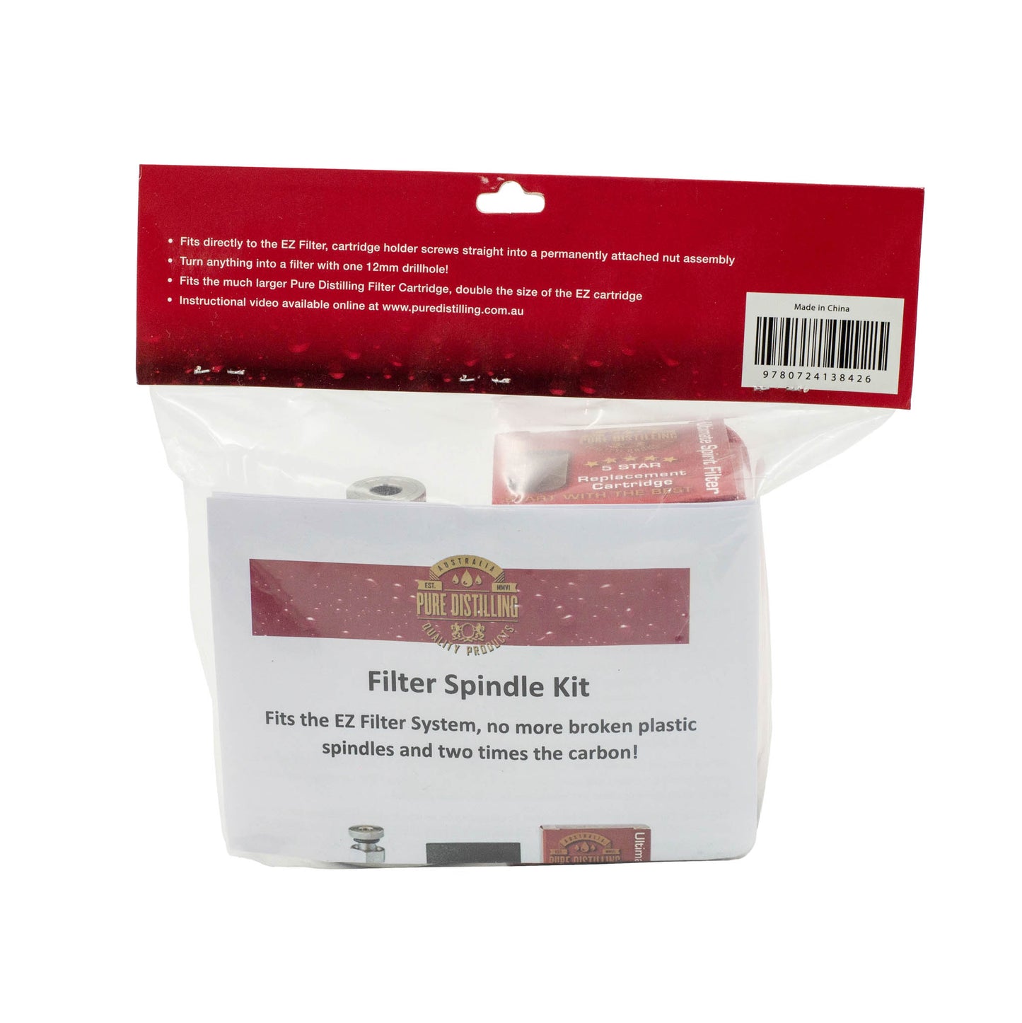 Filter spindle kit comes with a stainless steel spindle with a large activated carbon cartridge.