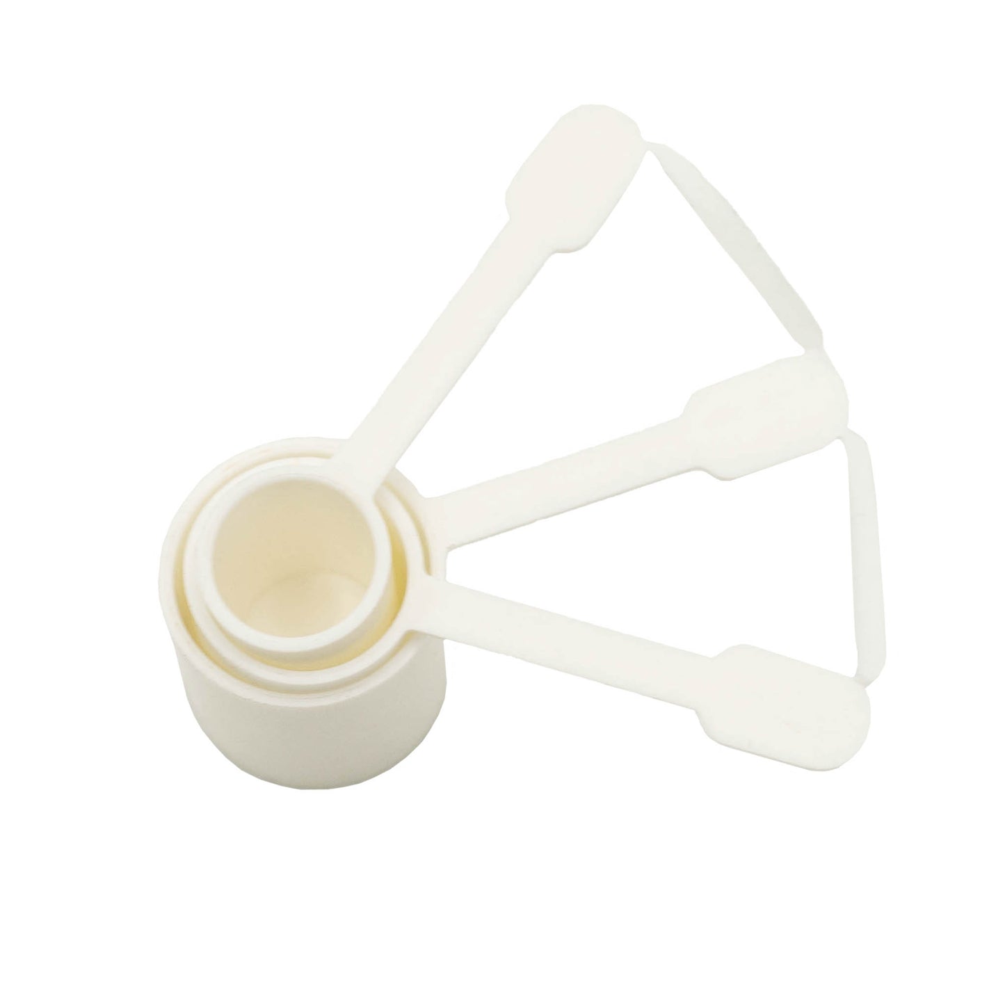 easy to use white plastic sugar scoop in three sizes.