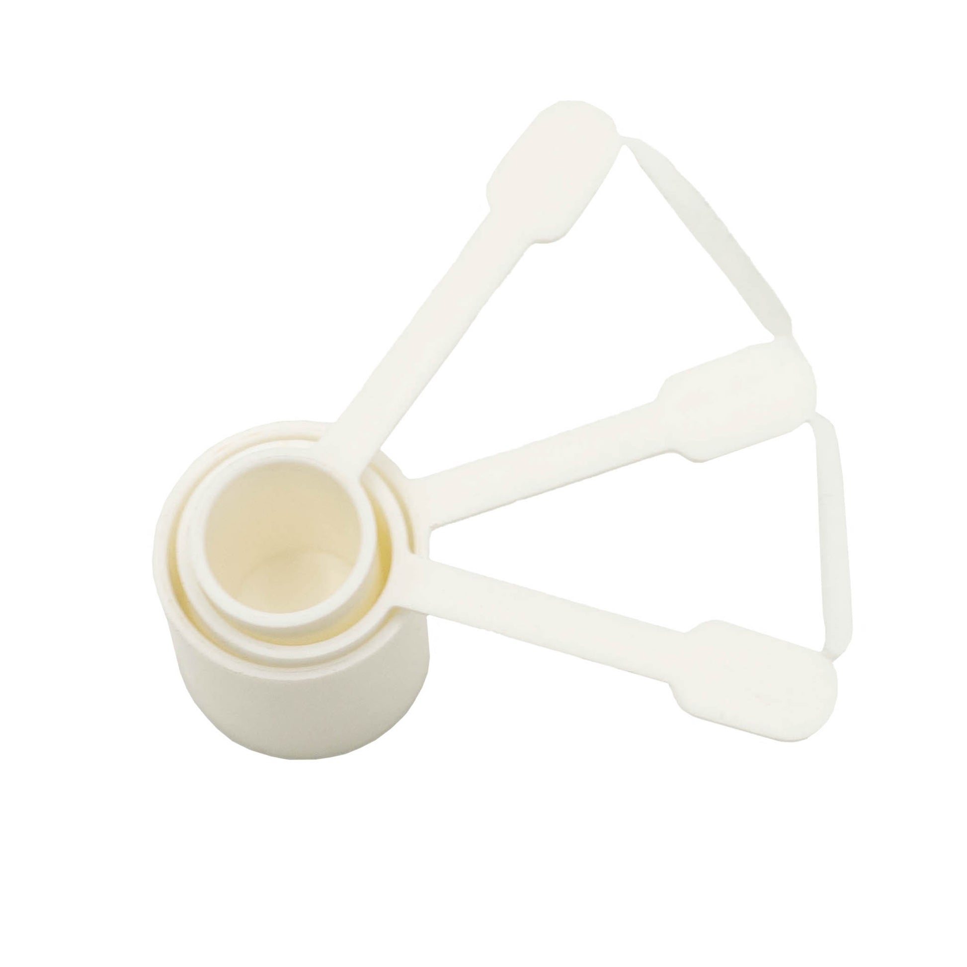 easy to use white plastic sugar scoop in three sizes.