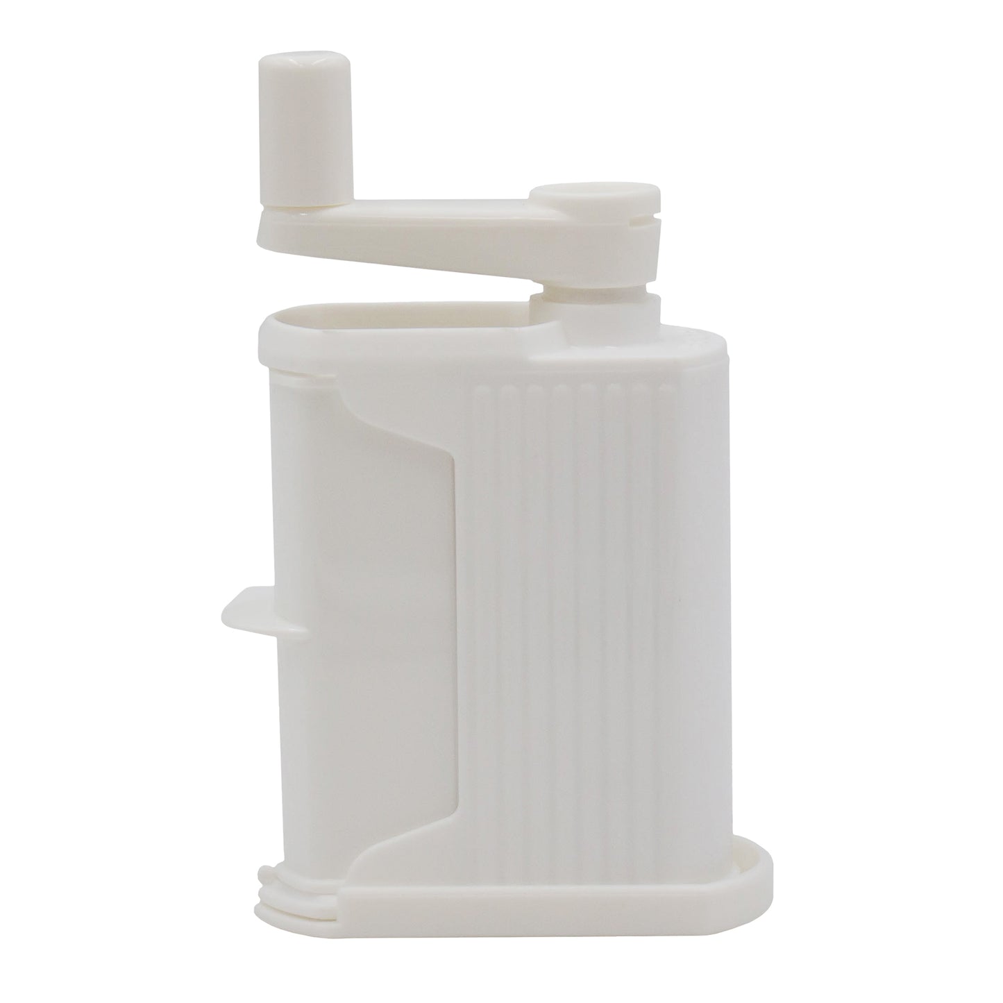 white plastic manual parmesan grater.