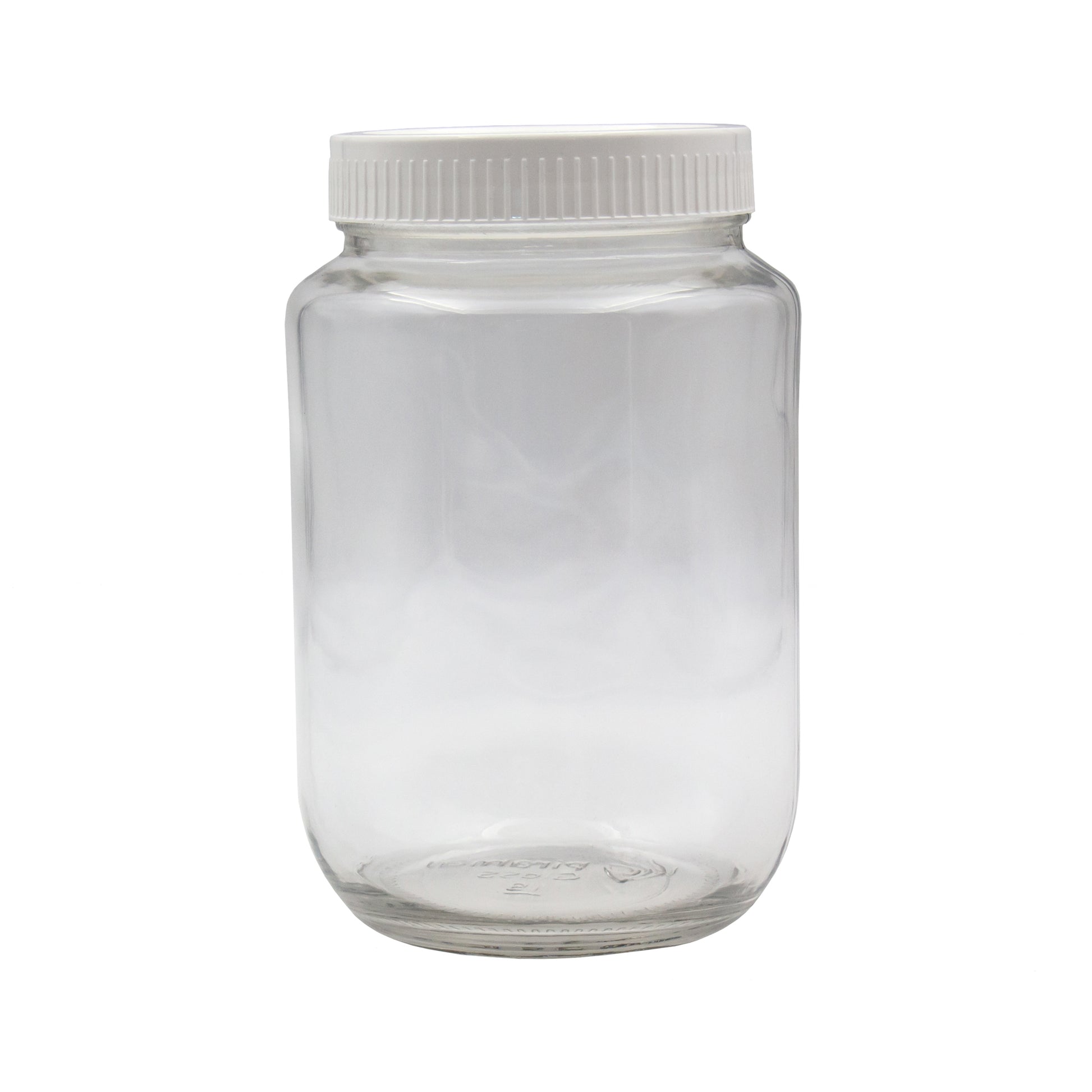 1.5 litre glass jar with white plastic lid