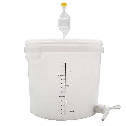 16 litre white plastic bucket fermenter with tap and airlock