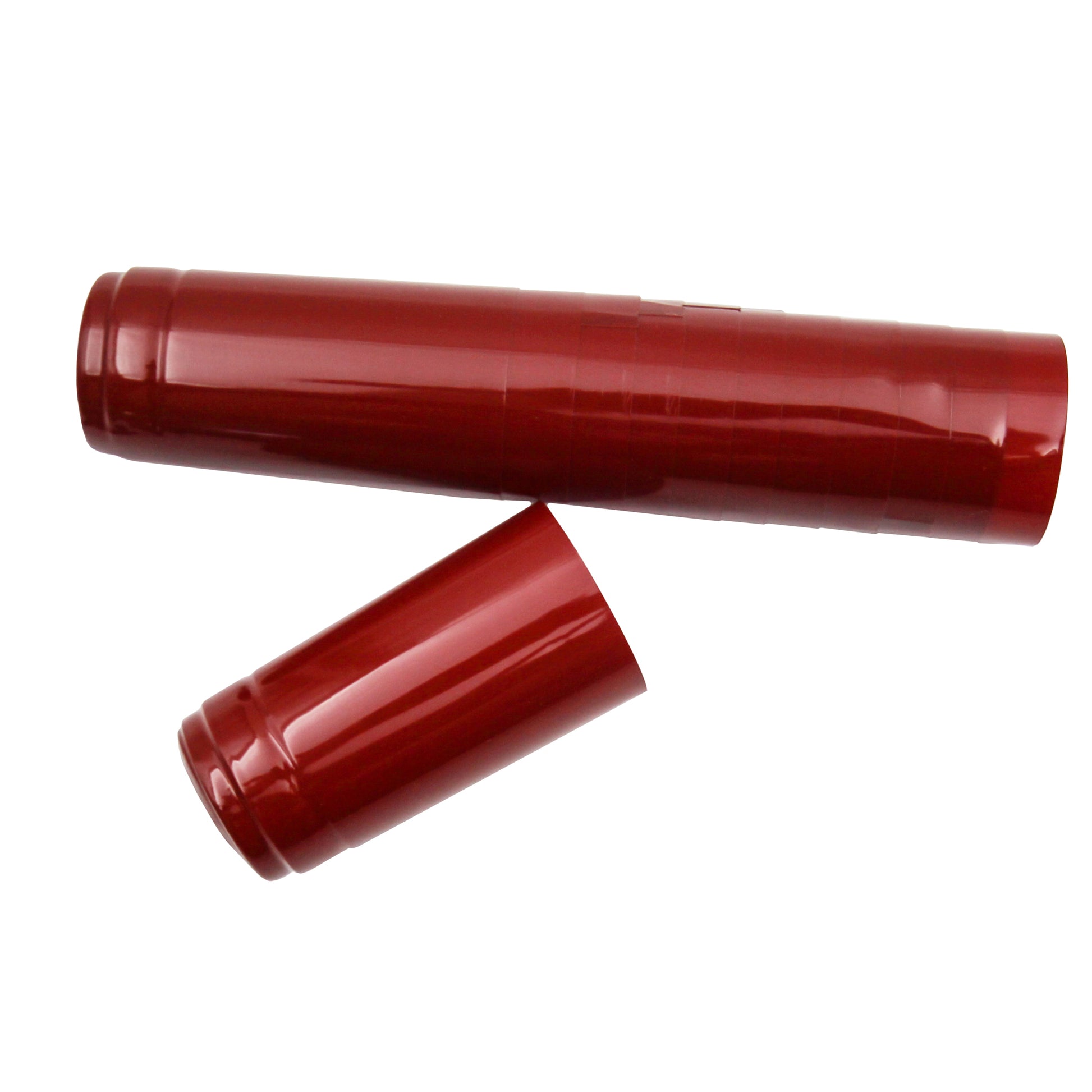 Pack of 100 rich red pvc heat shrink wine caps to suit standard 750ml wine bottles. 