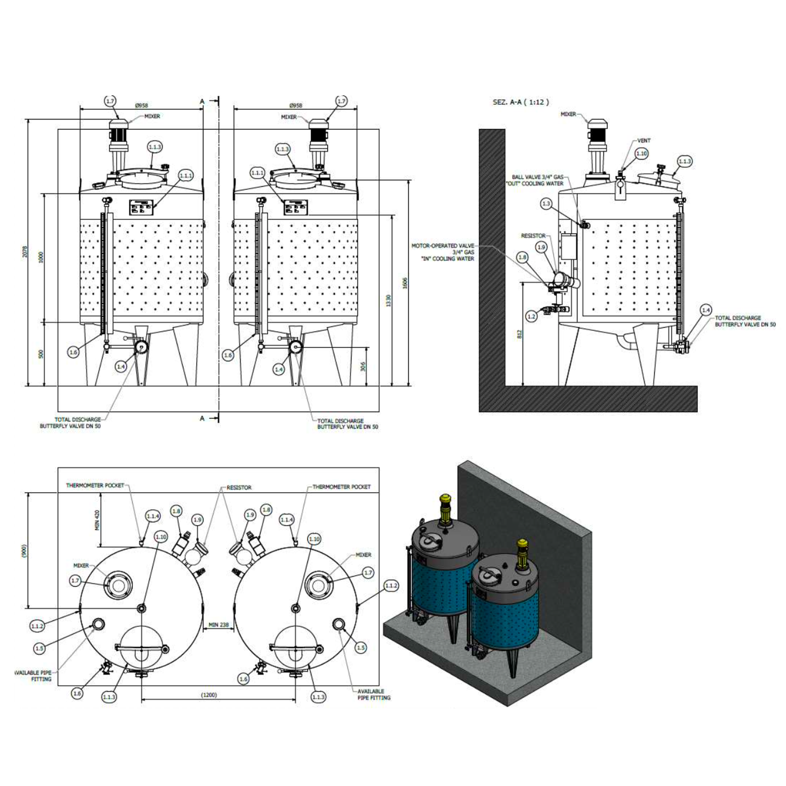 drawing showing full set of the red wine vinegar making equipment
