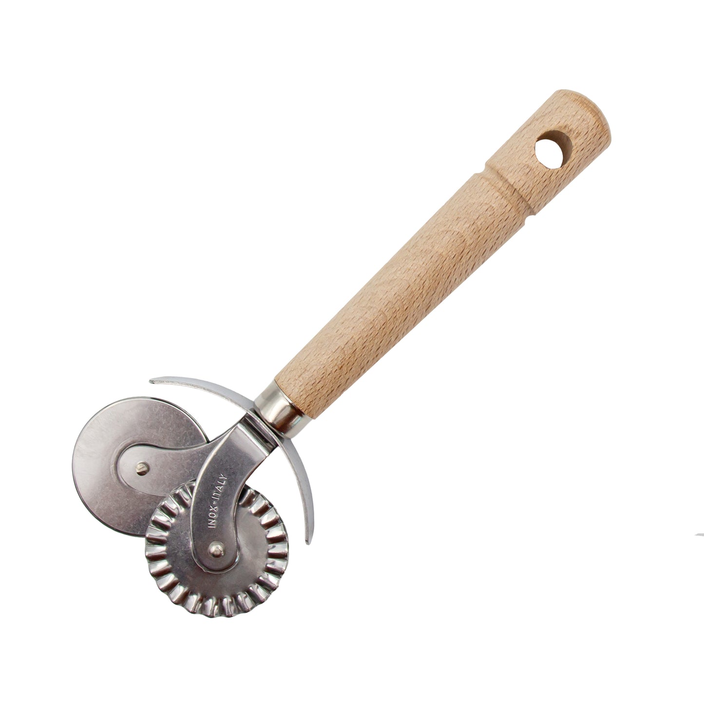 Italian Made double wheel pasta cutter with wooden handle