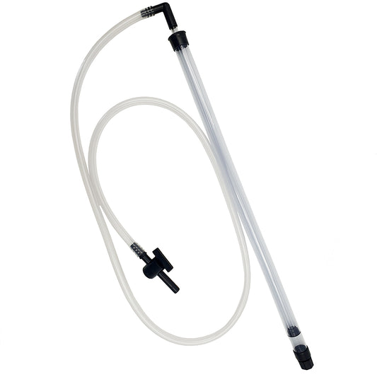 Clear hose with black connectors on a white background