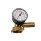 Brass pressure regulator with gauge on a white background