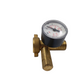 Brass pressure regulator with gauge on a white background