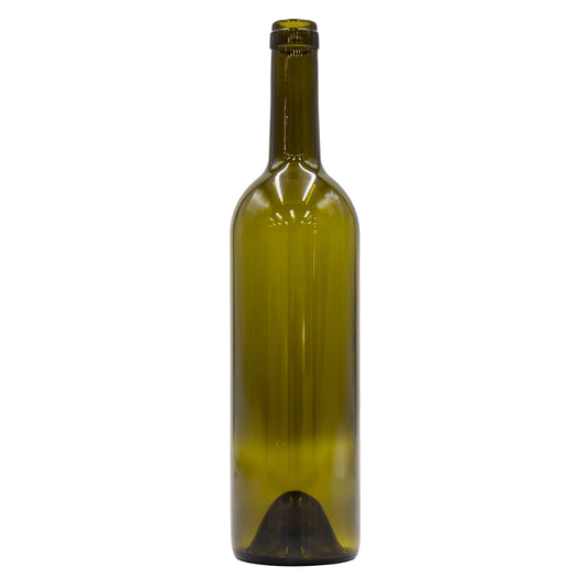 750ml antique green claret wine bottle with cork opening.