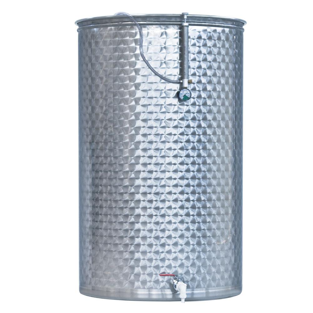 italian made 1000 litre stainless steel variable capacity wine storage tank. 