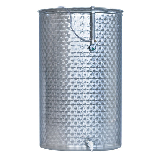 italian made 400 litre stainless steel variable capacity wine storage tank.
